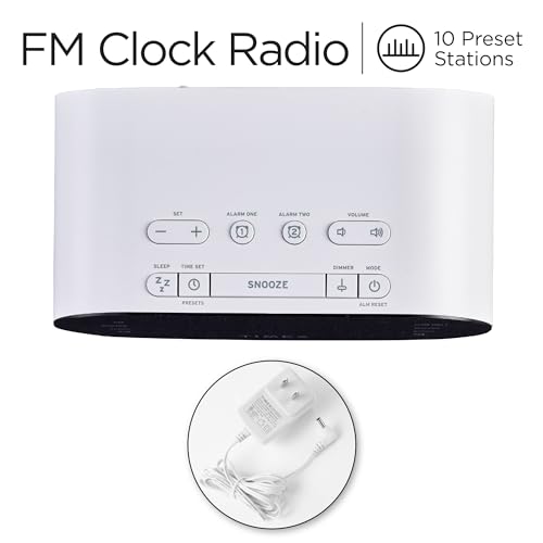 Timex Alarm Clock for Bedroom with FM Radio and 10 Station Presets, Clock Radio with USB Charger, Dual Alarms and Large Display- White(T232W)