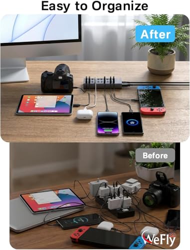Image of 10 Port USB 3.0x1 with Power Adapter usb3 Fast Powered Data hub, Multiple Splitter, US.B Docking Station, multiport hubs, LEDs on /Off Sw1tch Compatible with pc Laptop MaBook iMac (LKP0652H 10Ports)
