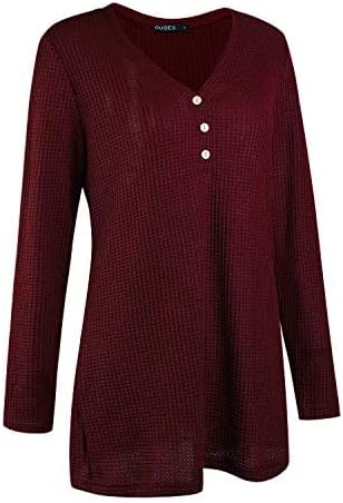OUGES Women's Long Sleeve Button Loose Casual Blouses Tunic Tops