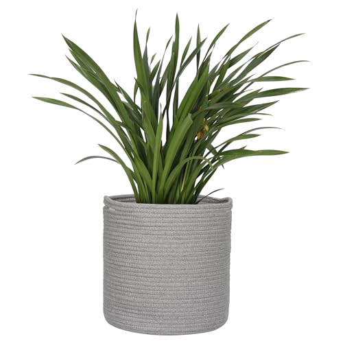 MEGASKET Grey Plant Basket, Woven Basket Planter for 10 inch Pot, Round Indoor Tree Pot Cover, Small Gray Storage Bin Organizer, Decorative Planter and Home Decor, 11”X11” by MEGASKET - Used condition - US$15.07