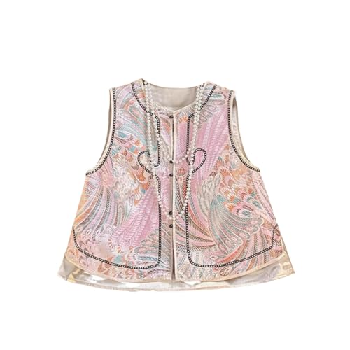 Haut sans manches brocart jacquard haut de gamme col rond style national femme