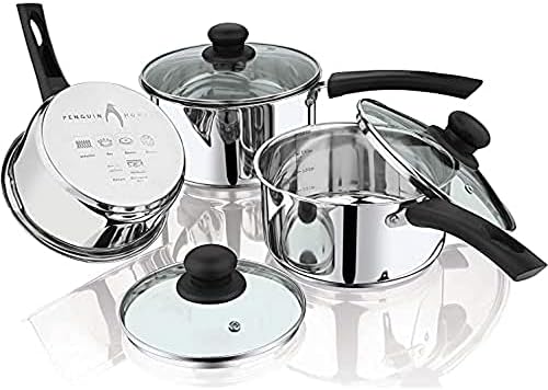Penguin Home® Saucepan 20cm, 2.5 Litre | Stainless Steel Sauce Pot with Glass Lid & Phenolic Handle | Induction Safe Milkpot with Double Pouring Lips | Casserole Cookware Set | Cooking Pots & Pan