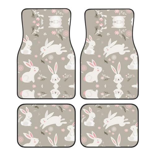 Tapis de voiture imprimé floral lapin de Pâques quatre pièces ajustement universel