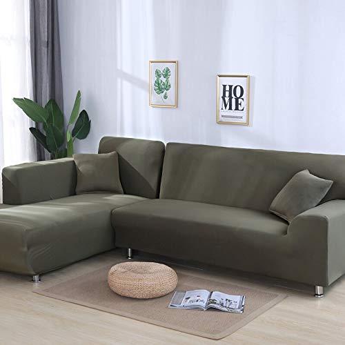 Housse canapé d'angle imperméable et extensible vert armée