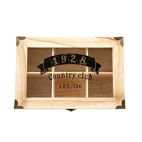 ToCi Theebox hout natuur met 6 vakken | Rechthoekige theedoos theedoos theezakjes opbergbox | 24 x 16 x 8,5 cm (l x b x h) | "Storage Box" in retro look - Image 6