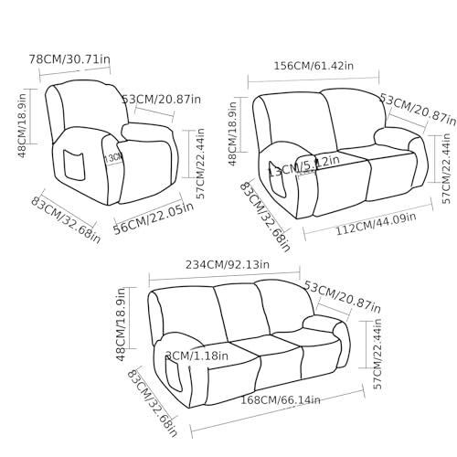 Funda de sillón reclinable 3 plazas elástica WJIAYAO peluche jacquard suave 4