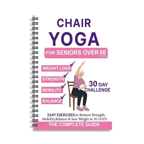 Chair Yoga for Seniors Over 60, 30-Day Challenge Gentle Seated Yoga Exercises Guidebook, Step-by-Step Fitness Planners Instructions Books for Seniors Beginners – 8.2″ x 5.5″ Pink Yoga Book