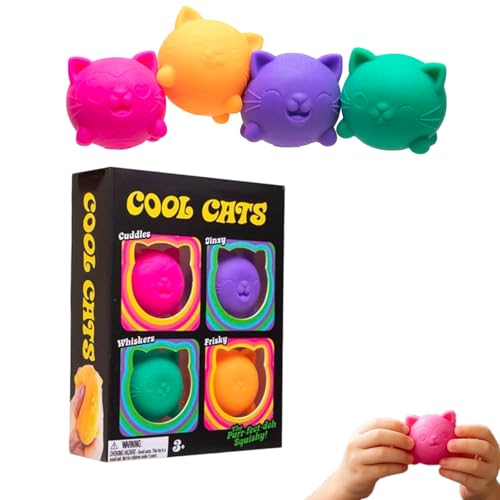 Lot de 4 Chats Cool Fidget Toys Anti Stress Squishy,Anti-Stress en Forme De Glaçon,Jouets À Presser Squishy Cubes Doux Squeeze Antistress Balle,Toucher Doux pour Adolescents Adultes (1)