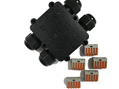 Preisvergleich Produktbild JUMBO-Verbindungsbox 4-fach mit 4x M20 Kabeleinführung (extra gross), inkl. Verbindungsklemmen, IP68, wasserdicht, f. Erdkabel mit 3, 4 oder 5 Adern (0,75-4,0 mm2), professioneller Einsatz