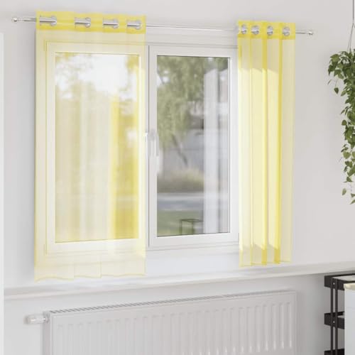 Tonture Cortinas de gasa con ojales, 2 unidades, color amarillo, 140 x 175 cm, 100% poliéster, semitransparente, protección de privacidad y protección solar, adecuadas para salón, dormitorio, cocina