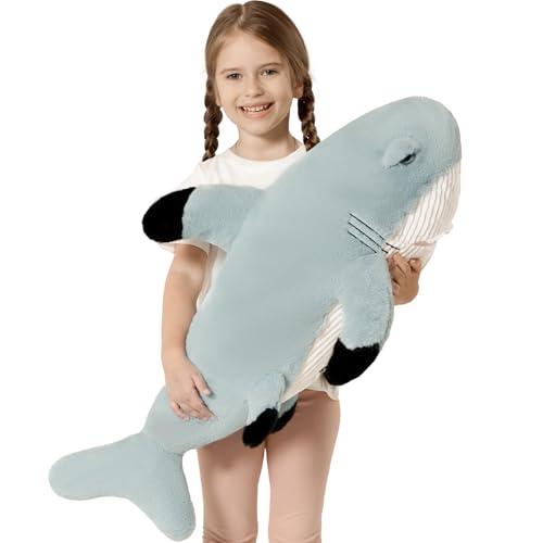 Image of Tezituor 32 inch Great White Shark Stuffed Animals, 2.6ft Large Stuffed Shark Plush Body Pillow for Girls Boys, Realistic Ocean Plushies Toy Birthday Party Gift for Adults