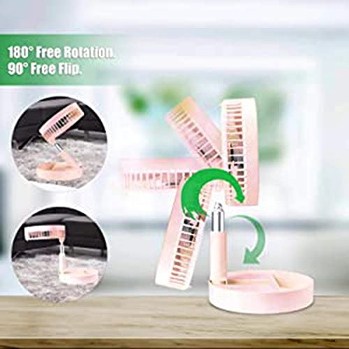 Xlsbz Portable Fan Rechargeable, Stand & Table Fan Folding Telescopic & Adjustable Height For Office Home Outdoor Camping With Remote (Pink) #TOP1