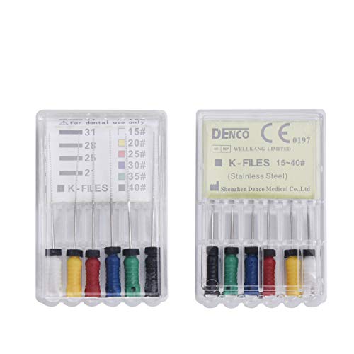 Dental K-Files, Stainless Steel Tips Root Canal Files Endodontics Instrument for Removing Root Canal Wall & Dredging Root Canal (15~40# 31MM)