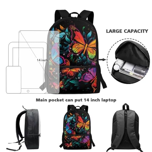 Dreaweet Butterfly Backpack and Lunchbox Combo for Girls Bookbag with Lunch Box Ages 8-10 School Bag Set Cute Pink Book Bag Lunch Tote Bag Pencil Case Pouch 3 In 13