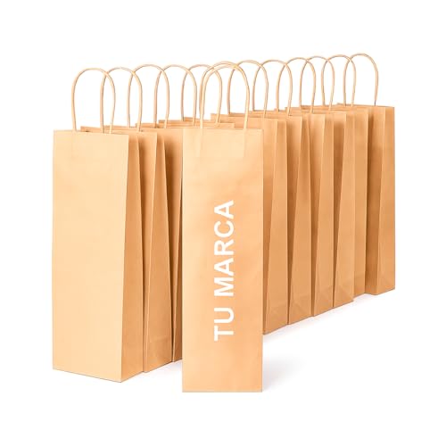 Pack de 50 Bolsas Personalizadas para botellas de vino o champán en papel kraft para regalos, Bolsas de papel para botellas de vino para eventos