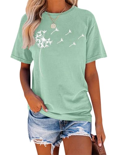 Tomwell T-Shirt Damen Rundhals Kurzarm Grafik Druck Tshirt Sommer Oberteil Sport Shirt A Grün L