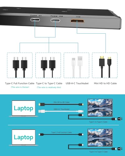 HGFRTEE Portable Monitor 12,3 Zoll,1920x1280 FHD Tragbarer Monitor,15:10,Blendfrei IPS, sRGB 100%,60Hz,Lautsprecher,USB-C,Mini-HDMI, VESA, Windows/macOS, Gaming & Arbeit(Ohne Touch)
