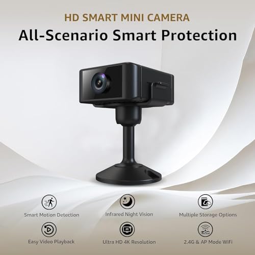 Mini Camera for Home 4K HD Indoor Battery Wireless WiFi Security App Control Smallest Surveillance Camera for Room Nanny CAM with Motion Detection Night Vision