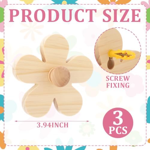 AceOrbit Pcs Daisy Wall Hooks Wood Flower Towel Hooks Cute Flower Decorative Wall Mount Hangers for Bathroom Kitchen Bedroom Home Entryway Decor(3,Wood Color) - 1