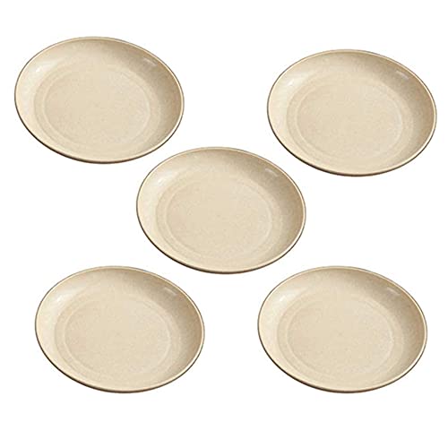 ZGWANSUI 15cm Wheat Straw Appetizer Plates, Unbreakable Small Dessert Plates Set of 5, Lightweight Round Dishes Tableware, Reusable Flat Dinner Platters for Snack, Fruits, Noodles (Beige)