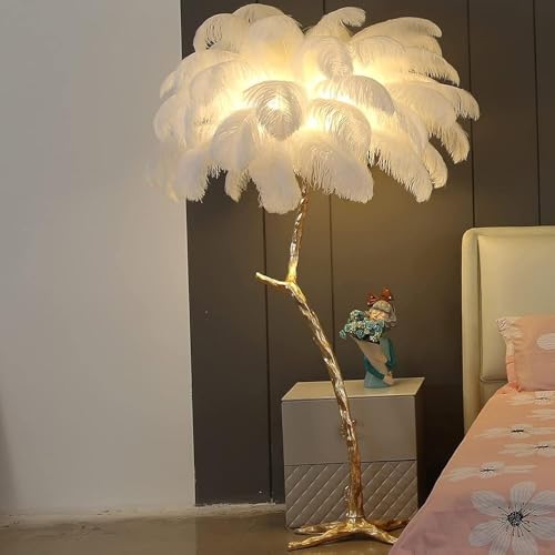Lámpara de pie LED regulable de plumas de avestruz para salon