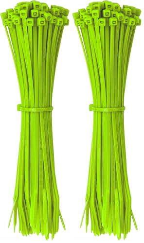 ERKO Serre Câbles vert clair citron vert 200 x 3,6 mm 100 pièces, pour marquer, pour le jardinage, la décoration, les projets de bricolage et la gestion des câbles, courts (Lot de 2)