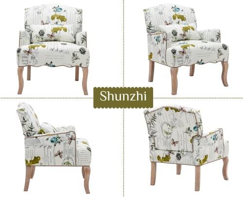 Mid-Century-Accent-Chairs-Set-of-2Modern-Floral-Armchair-Upholstered-Reading-Chair-Comfy-Linen-Single-Sofa-Chair-with-Pillow-for-BedroomLiving-RoomFireplace-Beige-Butterfly-Pattern-2PCS Mid Century Accent Chairs Set of 2Modern Floral Armchair Upholstered Reading Chair Comfy Linen Single Sofa Chair with Pillow for BedroomLiving RoomFireplace Beige Butterfly Pattern 2PCS