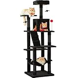 MWPO Gothic Cat Tree for Indoor Cats, 63.8 Inches Multi-Level Cat Tower with Sisal-Covered Scratching Posts, Padded Platform, Hammock, Dangling Toys, Stable Cat Condo Pet Play House, Black