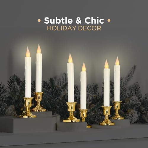 Image of LampLust Christmas Window Candles Battery Operated with Timer, 6 Pack Christmas Candles, Gold Holders, Remote, Warm White Light, Electric Welcome Candle Holiday Window Sill Decorations