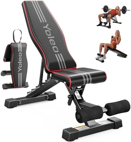 YOLEO Klappbare Hantelbank, ENISO-zertifiziert mit 375KG/400KG Tragfähigkeit, 98% Vormontiert, klappbare Fitnessbank mit 99 Positionen Steigung/Gefälle/Flach, Breiterer Sitz