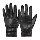 WLLHYF Lederhandschuhe für Herren PUMotorradhandschuhe warme Touchscreenwasserdichte braune Winterhandschuhe mit geschlossenem Handgelenk und Wollfutter für Schnee im Freien Sport Fahren Reiten