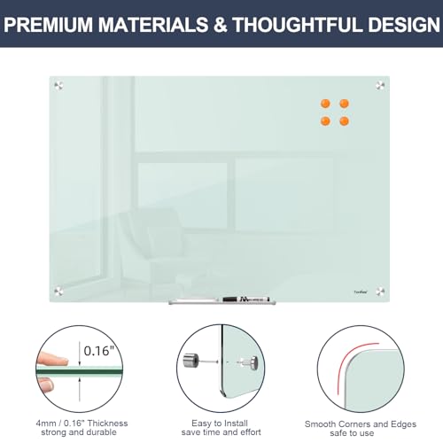 Glass Whiteboard Dry Erase Board - TANKEE Magnetic Glass White Board 36 x 24 Inches, Modern Large Frameless White Board for Wall, Office, Home, School, with Marker Tray, 3' x 2' - Thumbnail 2