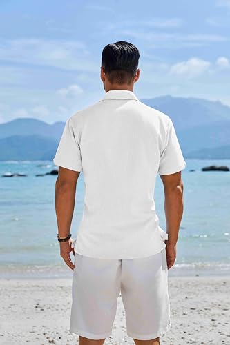 Image of COOFANDY Men's Button Down Shirts Short Sleeve Casual Shirts Summer Beach Linen Shirts with Pocket