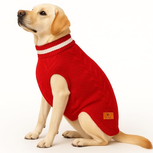 Image of Dog Sweater for Large Dogs (Red, 24-Inch) - Soft, Stretchable Knit Dog Winter Clothes to Keep Labrador, Boxer & Indie Warm, Cozy and Stylish