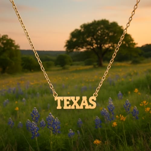 Texas State Pendant Letter Name Necklace 18K Gold Plated Stainless Steel Statement Jewelry for Women High Polished Finished Charm Any Occasion Gift Idea4