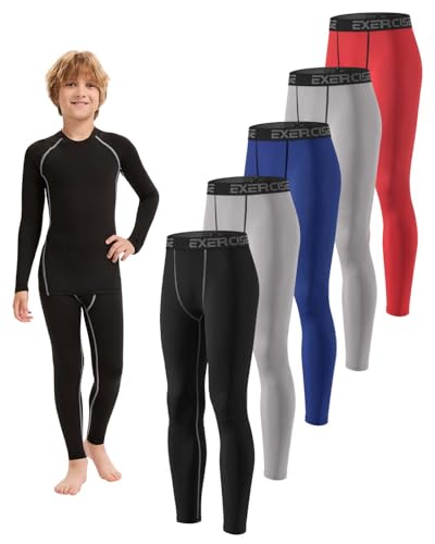 ATTIQOZI ユース ボーイズ コンプレッション レギンス パンツ タイツ スポーツ ボーイズ アスレチック レギンス ワークアウト ベースレイヤー パンツ, Bl/Gr/Dark Blue/Gr/Red, Largeの商品画像（Amazon）