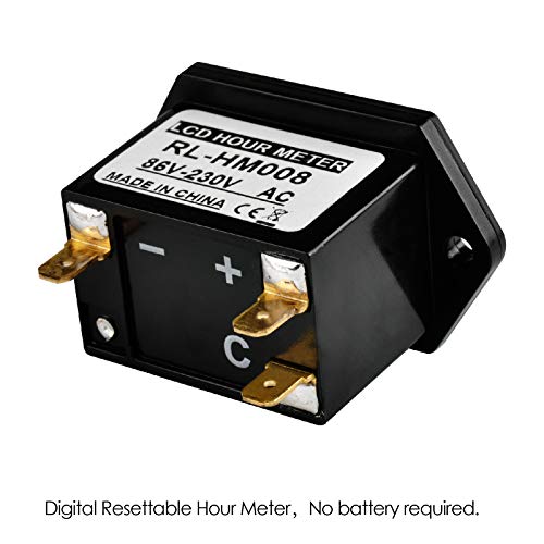 Jayron LCD Digital Hour Meter AC 86V to 230V Resettable TOT No Battery,Used for Lawn Mower Generator ATV UTV Chainsaw Snowmobile and Most Powered Equipment