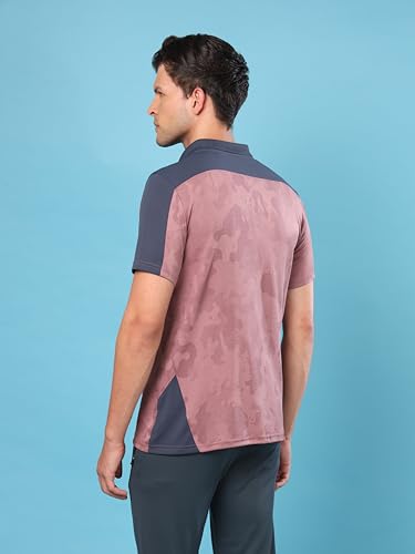 Image of TECHNOSPORT Men's Slim Fit Polyester Sporty Print Athleisure Polo T-Shirt with Half Sleeve, Moisture Wicking and Quick Dry