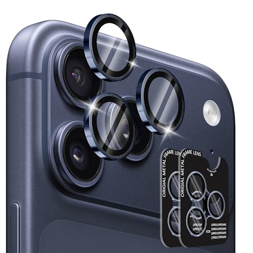 NEWZEROL 2 Jeux Protection Camera pour iPhone 17 Pro Max/17 Pro/16 Pro/16 Pro Max/15 Pro/15 Pro Max, Verre Trempé 9H Anti-rayures, Ultra-fin, Anneau Individuel Protections d'objectif – Bleu