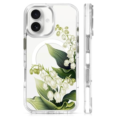 Goodsprout for iPhone 17 Case,Compatible with MagSafe,The Transparent TPU Silicone Protects The Phone Case from Drops, Slips and Fingerprints.Green Wind Chime Flowers