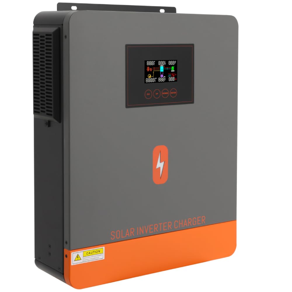 inversor hibrido 24v, CC 6200 W y CA 230 V, Todo en uno, Cargador híbrido, con batería de Litio de Plomo de 24 V y Pantalla LCD para casa, Autocaravana, camión