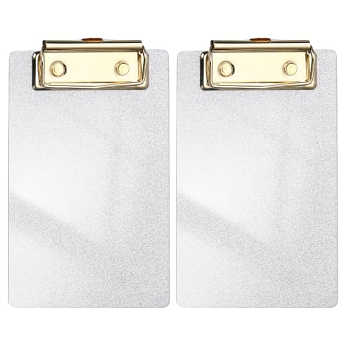 PATIKIL 2 Pcs Acrylic Clip Boards, 6.02 x 3.94 A6 Silver Tone Stylish Acrylic Clipboards Glitter Design Cute Clip Boards Office Supplies for Restaurant Shop Store Note Sign Holder