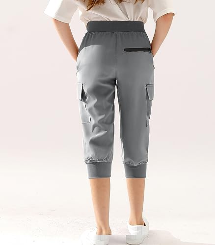 Image of DOUBLJU Lightweight Hiking Sweatpants Women Girls Kids Slightly Elastic Quick Dry Capri Cargo Jogger Athletic Workout Outdoor