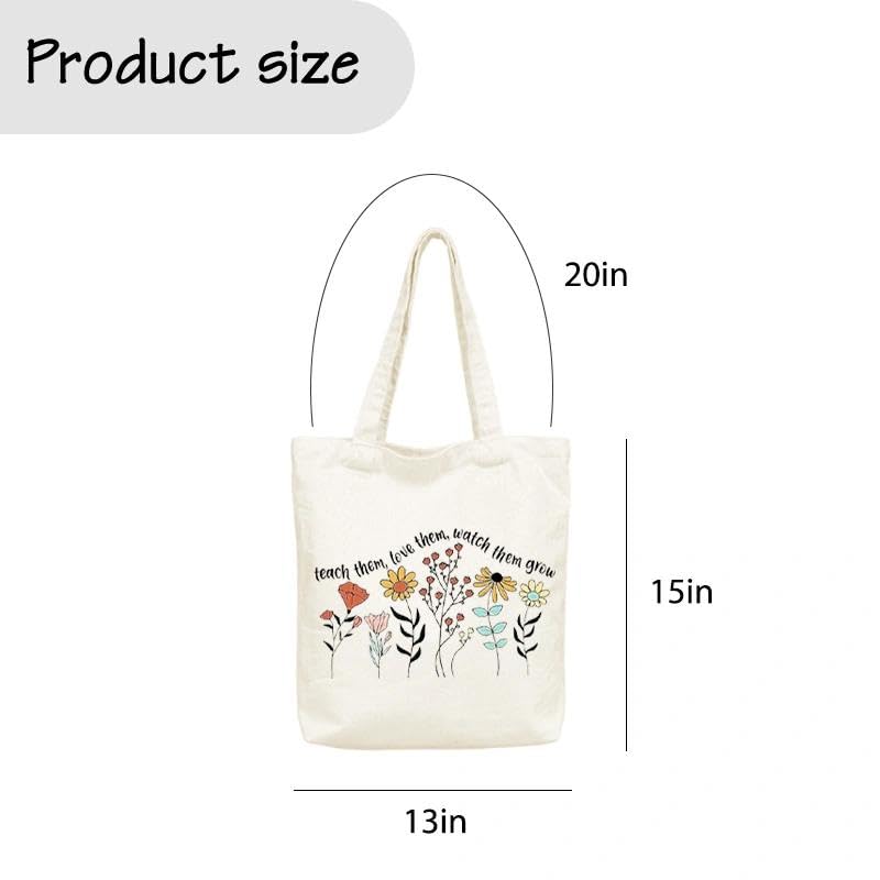 Bolso Tote de Lona Guqqeuc con diseño floral y frase de agradecimiento para maestros miniatura 2
