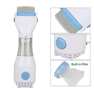 Saluaqui Electric Lice Removal Device, Stainless Steel Electric Head Lice Comb for Hair Clean, Electric Lice Comb, Vacuum Comb, Lice Treatment Tool, Lice Shampoo, Blue White, US Plug