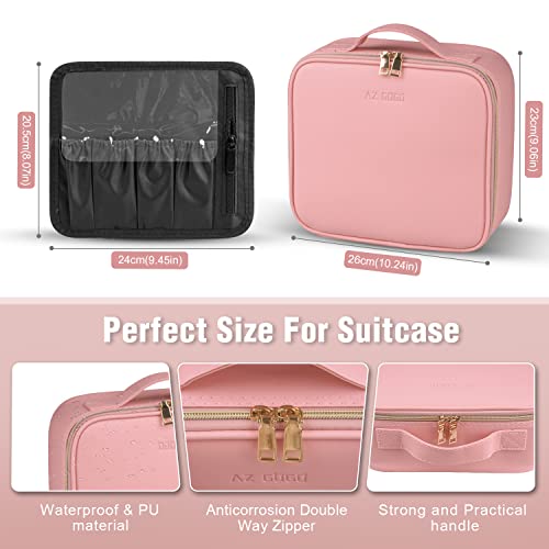 Az Gogo Travel Makeup Train Case With Lighted Mirror,Makeup Bag With Light Up Mirror 3 Color Brightness, Waterproof Portable Cosmetic Bag Organizer (Pink) #TOP6