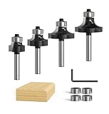 Serestool 4PCS Roundover Router Bit Set, 1/4 Shank and 4 Bearings 3/8", Primum Carbide Roundover Router Bit, 1/8 1/16 5/16 3/8 Inch Radius Corner Rounding Trim Bearing Guide for Edge-Forming
