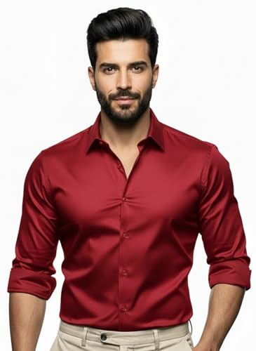 Image of Men's Solid Satin Full Sleeve Soft Finish Regular Fit Shirt for Casual Wear