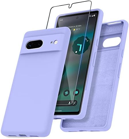 Janmitta for Google Pixel 7 Case and 1 Pack Tempered Glass Screen Protector, Slim Liquid Silicone Shockproof Protective Case - Midnight Blue