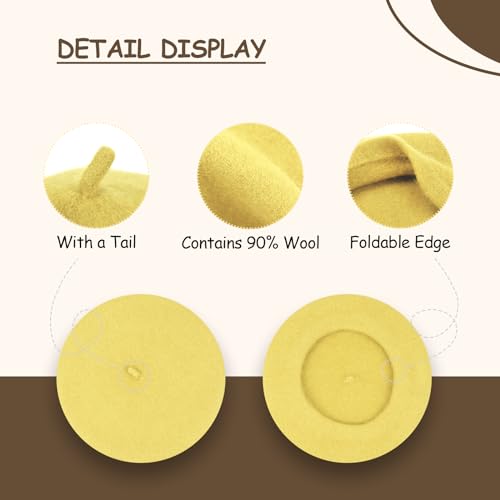 Gllutt Beret Hat Artist French Style Warm Thick Wool Solid Color for Women Girl (Banana Yellow) — view 2